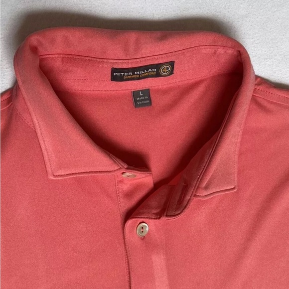 Peter Millar Summer Comfort Golf Polo Shirt Men’s Size Large Orange Coral Pink - Picture 3 of 11